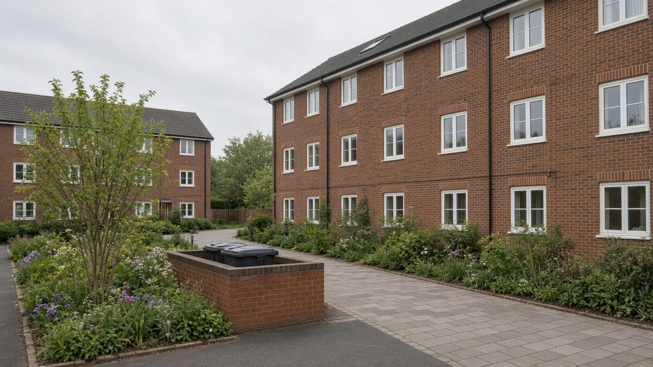 A brick courtyard of flats
