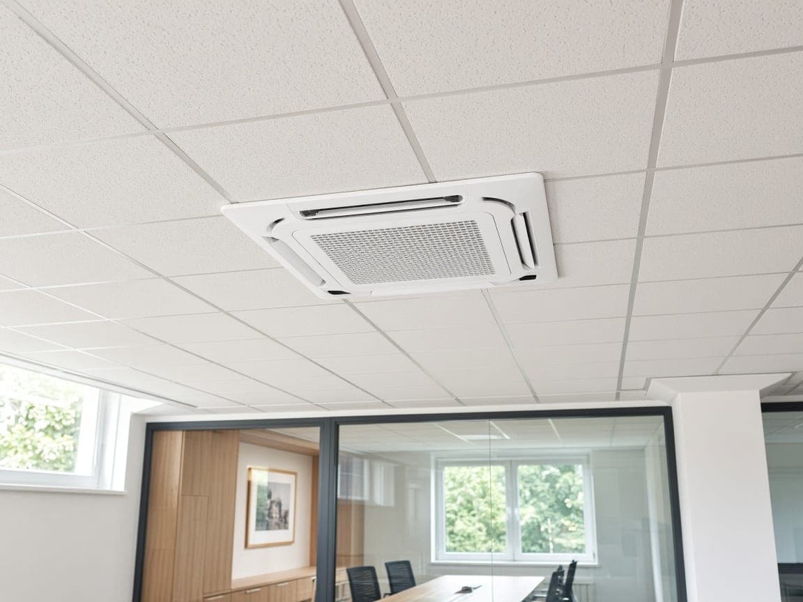 A ceiling air conditioning unit in an office